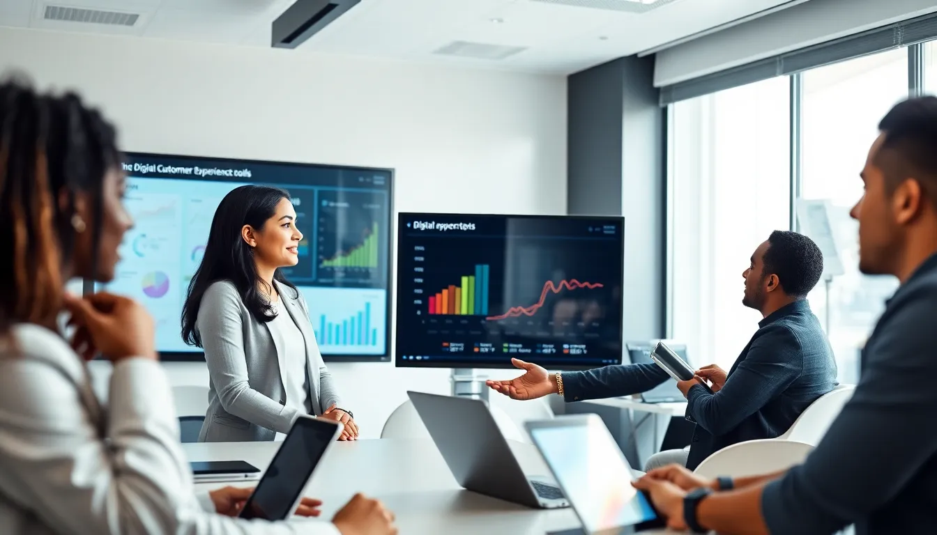 professionals collaborating in a modern office on digital customer experience.